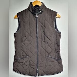 Bogner Woman's Quilted Brown Faux Leather Trim Equestrian Vest Size 6
